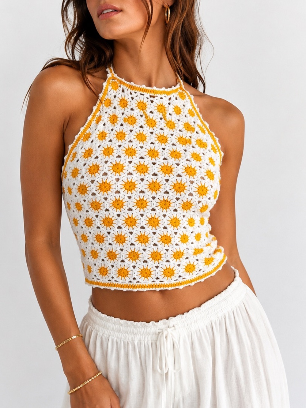 Crochet Daisy Halter Top Boho Festival Cottagecore Coquette One Size - Picture 1 of 7